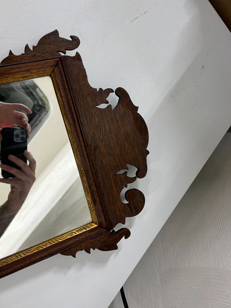Chippendale Style Walnut Frame Beveled Wall Mirror
