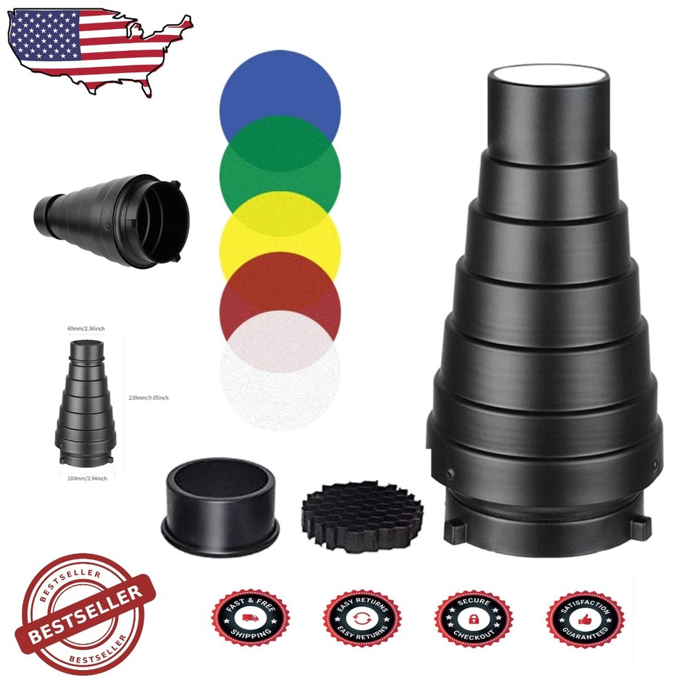 Bowens Mount Snoot Kit for Studio Flash, Precision Honeycomb, 5 Creative Filters