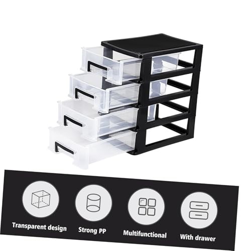 Plastic Drawers - 4 Layer Small Desktop Organizer with Transparent Drawers for