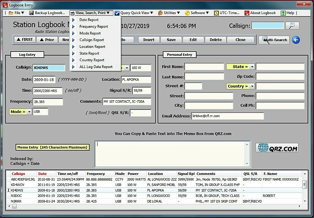 Computer Radio Log Book Database Software v4.7b on USB Flash Drive - KJ4IYE