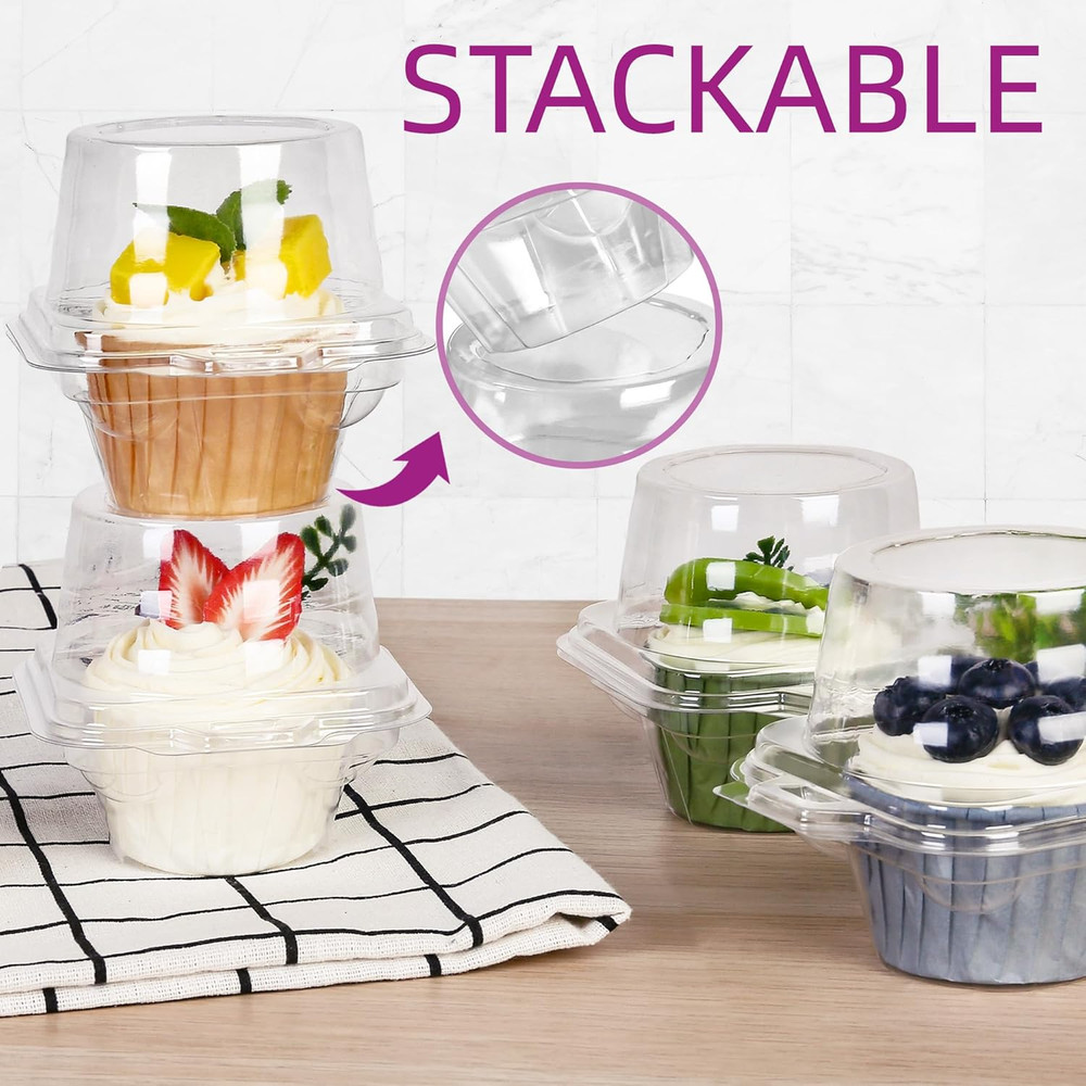 Individual Cupcake Containers, 100 Pcs Plastic Clear Cupcake Boxes, Disposable S