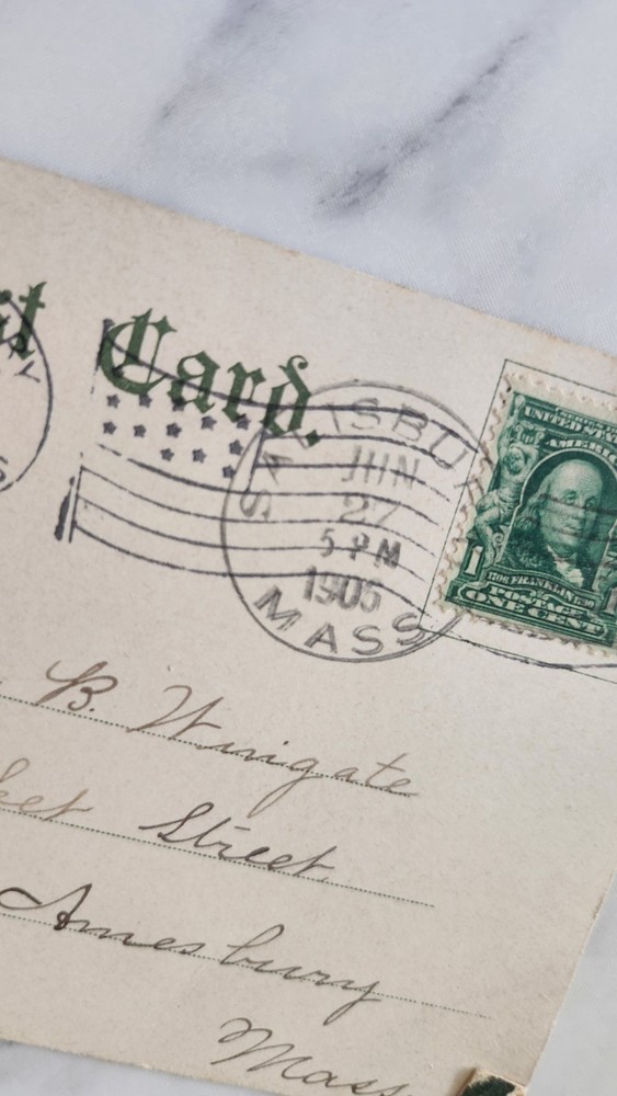 vtg POSTCARD canceled postmark 1905 "MOONLIGHT GLOUCESTER HARBOR" MASS.