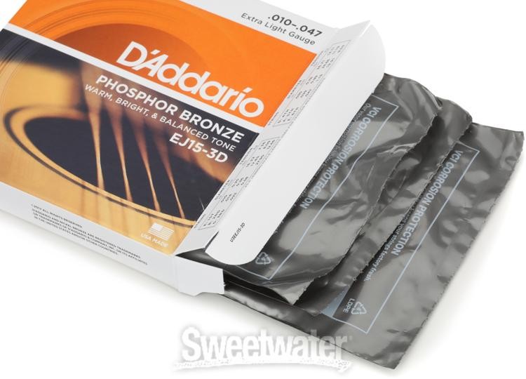 D'Addario EJ15 Phosphor Bronze Extra Light Acoustic Strings 3-Pack