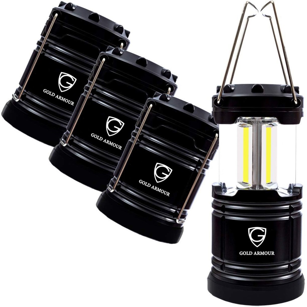 Gold Armour Camping Lantern, Battery Powered LED Lanterns, 4Pack Black