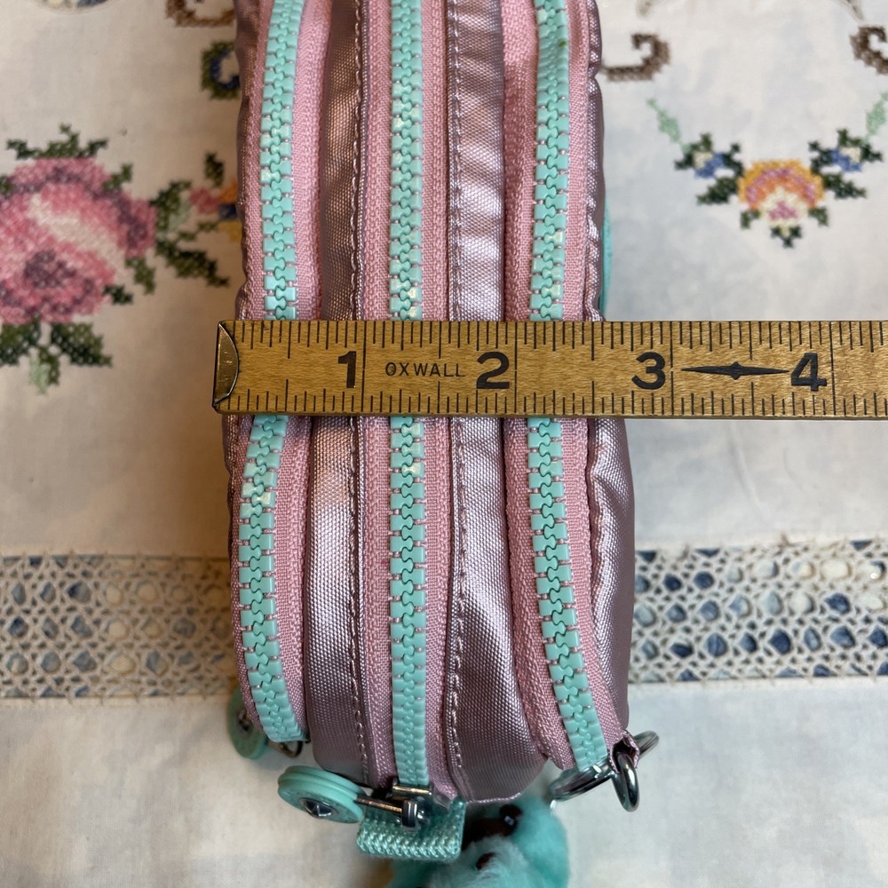 Kipling Gitroy Metallic Pencil Case Pink With Green Trim
