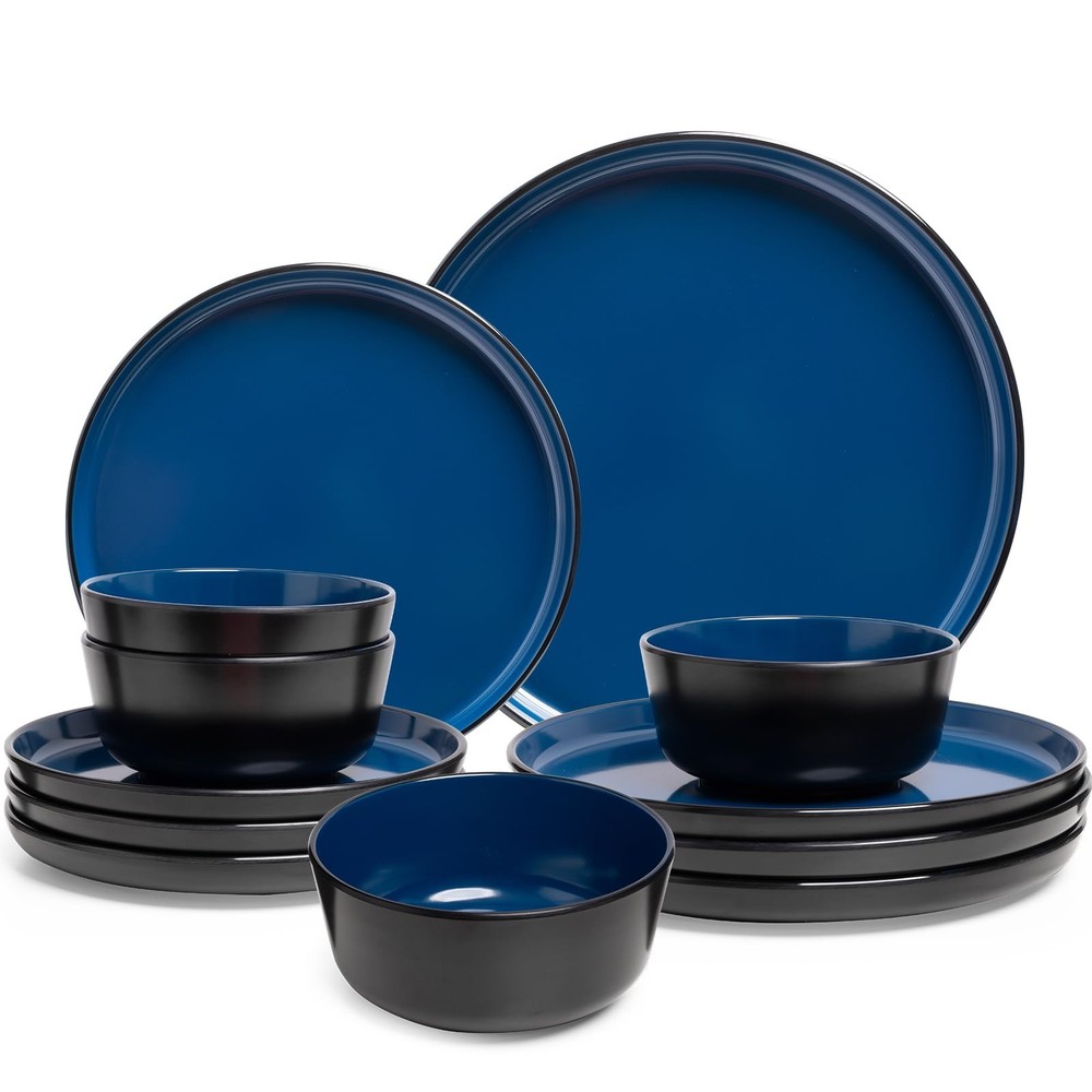 ZAROCRUS Melamine Dinnerware Sets, 12 Pcs Unbreakable Plates and Bowls Set, O...