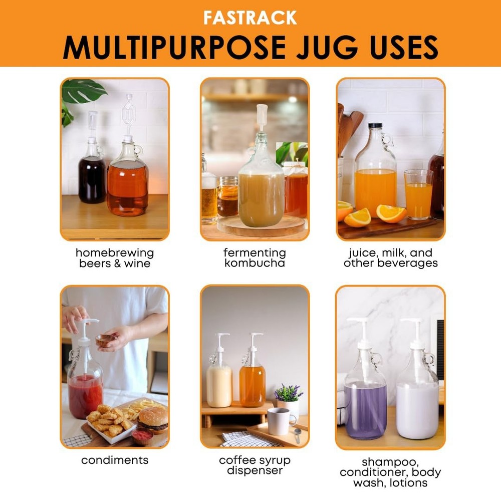 FastRack 64oz Amber Glass Growlers with Polyseal Caps (2 Pack) | Half Gallon (1/