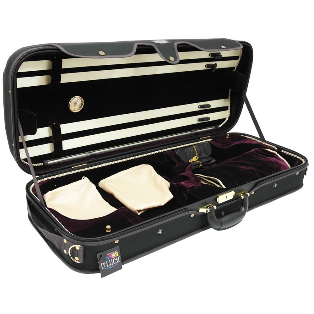 D'Luca Double Violin Case Black-Burgandy
