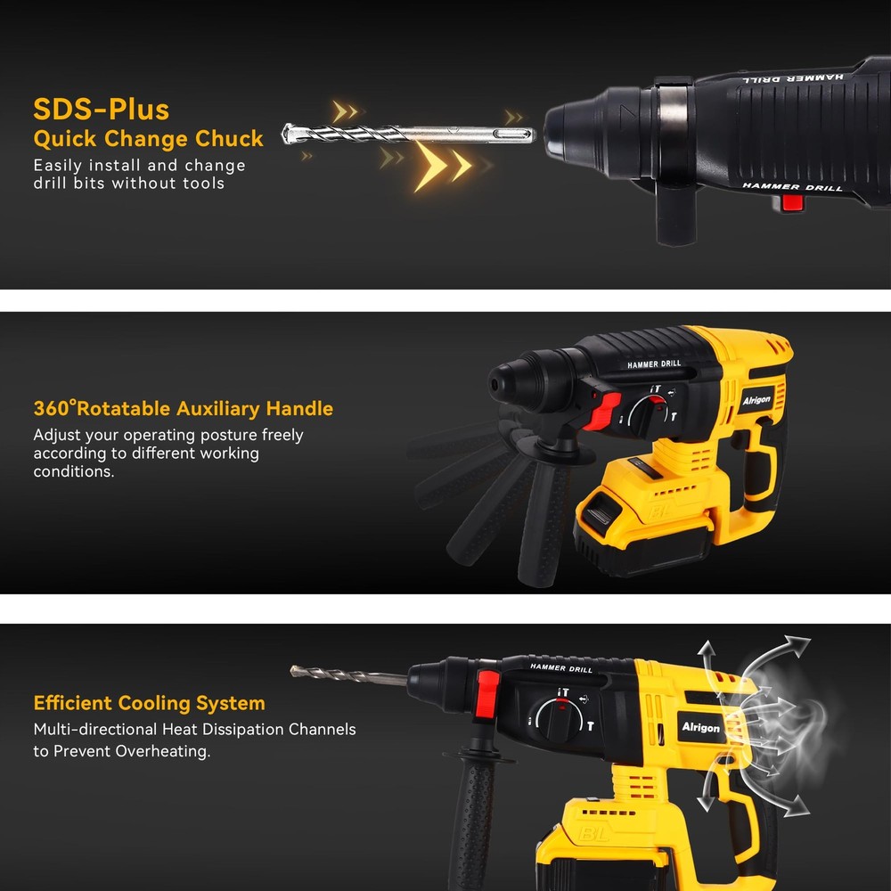 Cordless Rotary Hammer Drill Compatible with Dewalt 20V MAX Battery, Brushles...