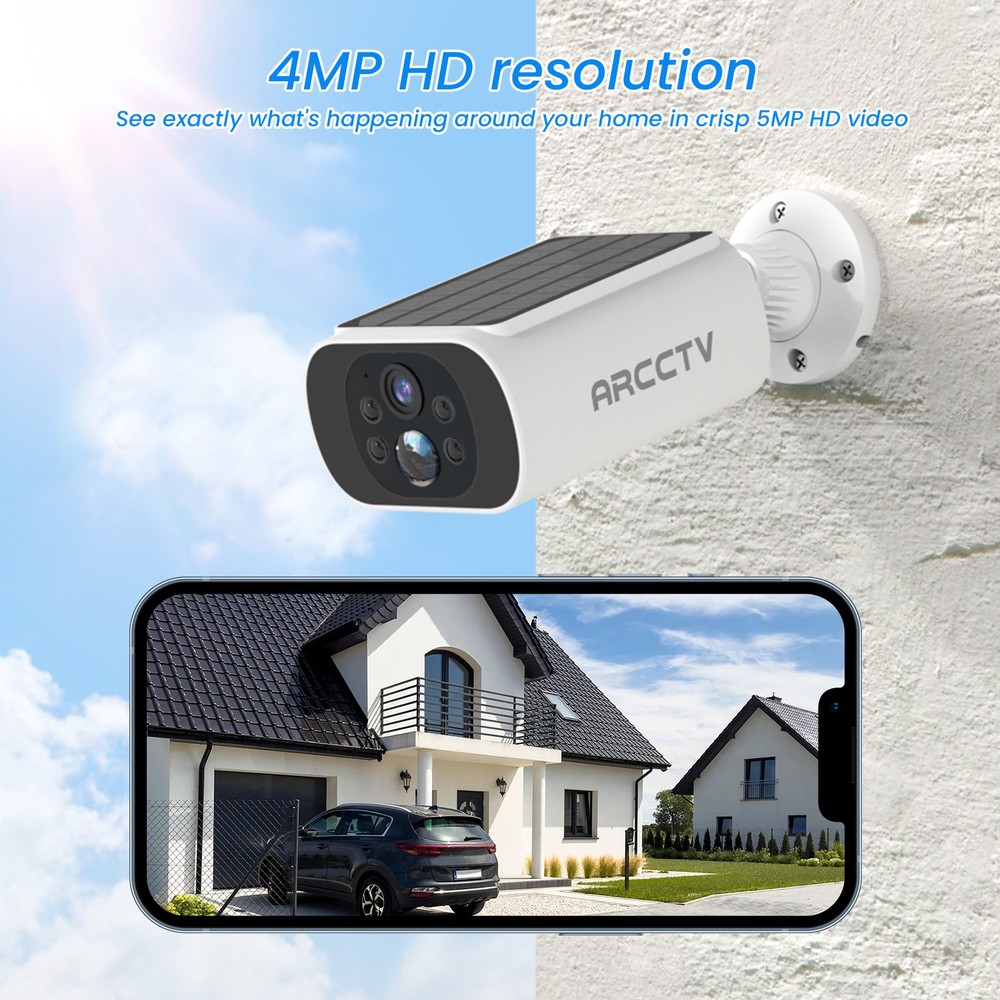 ARCCTV 4MP Solar 100%Wireless Security Camera 4-Pack -Smart Human Detection,IP66