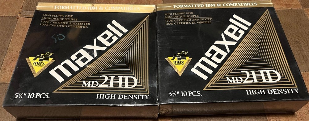 2 Pack Floppy  Disk Lot: Maxell 5 1/4 MD 2HD 10-Pack