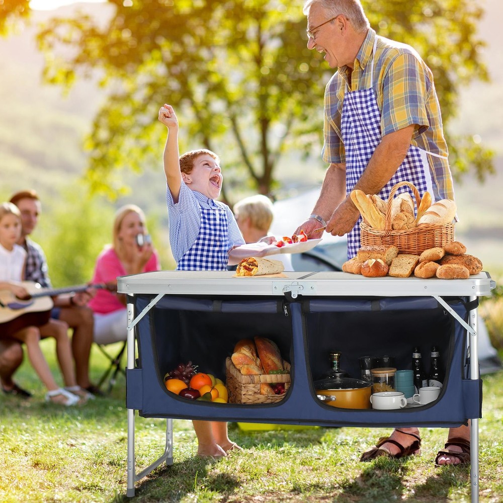 Folding Camping Kitchen Table W/Storage Lightweight BBQ Table Portable