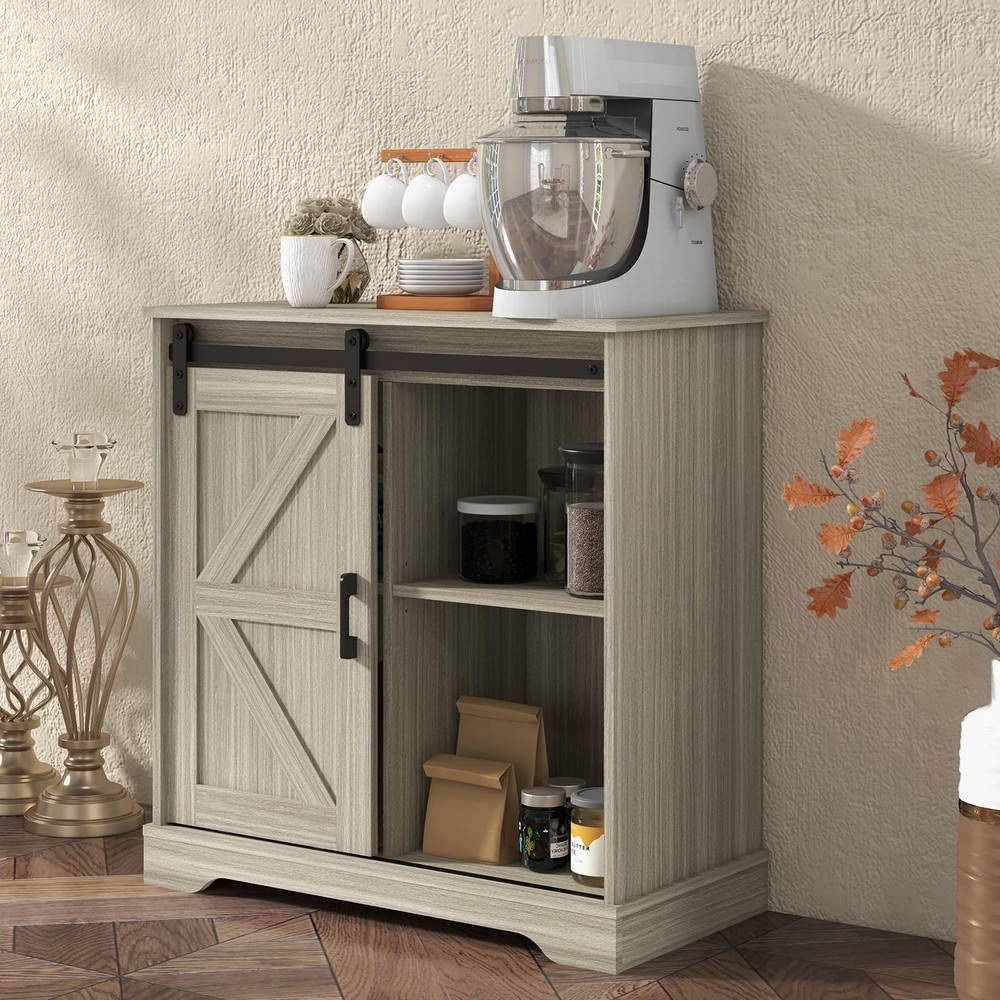 Sliding Barn Door Buffet Sideboard Storage Cabinet