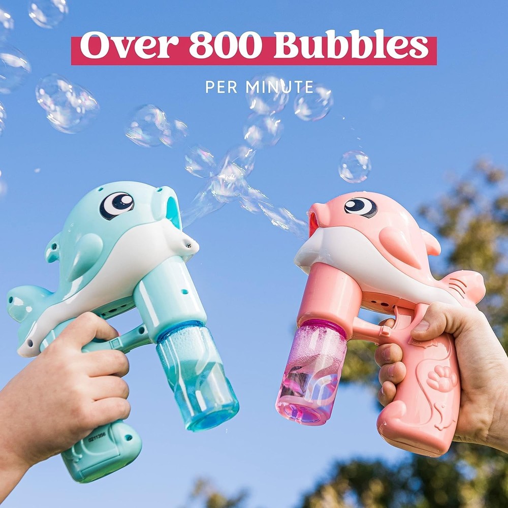 Whale Bubble Guns Kit - 2 Automatic Bubble Makers with 4 Solutions for Kids