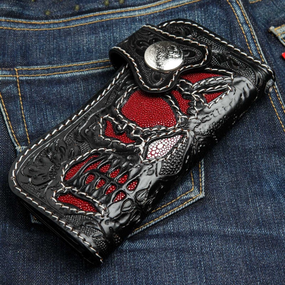 Black Phantom Genuine Leather Chain Wallets