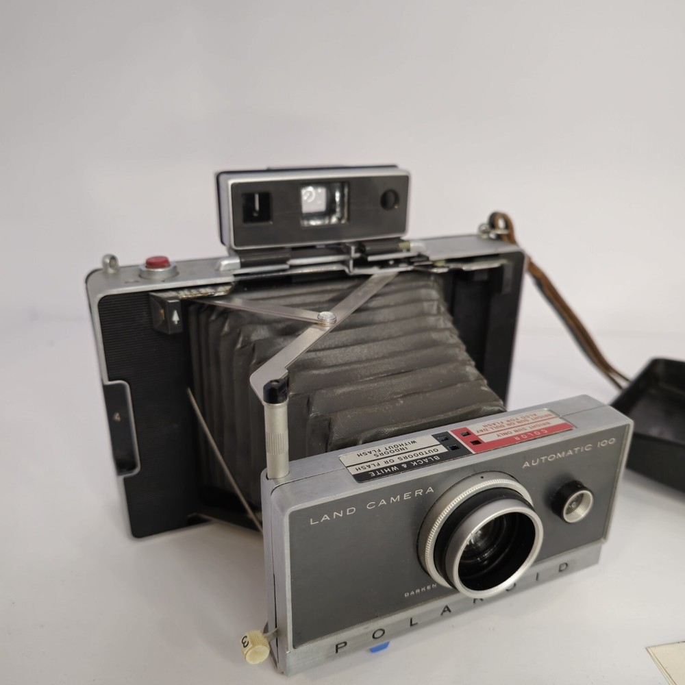 Vintage Polaroid Automatic 100 Land Camera w/ Case, info, & Cold Clip Not Tested