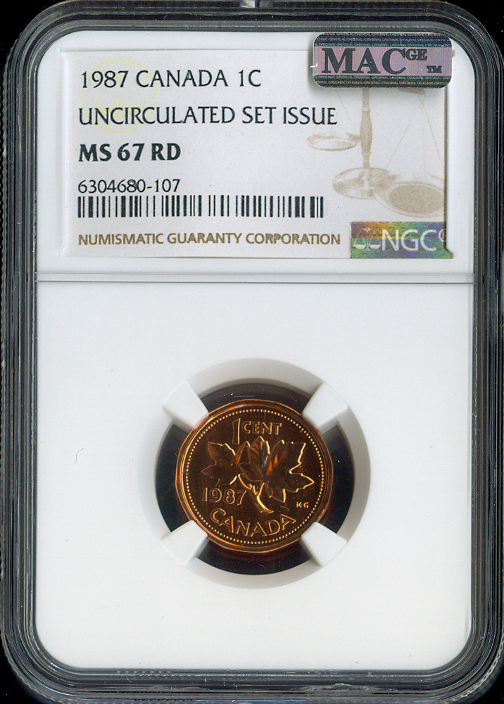 1987 Canada Small Cent NGC MS67 RD MAC - Quality