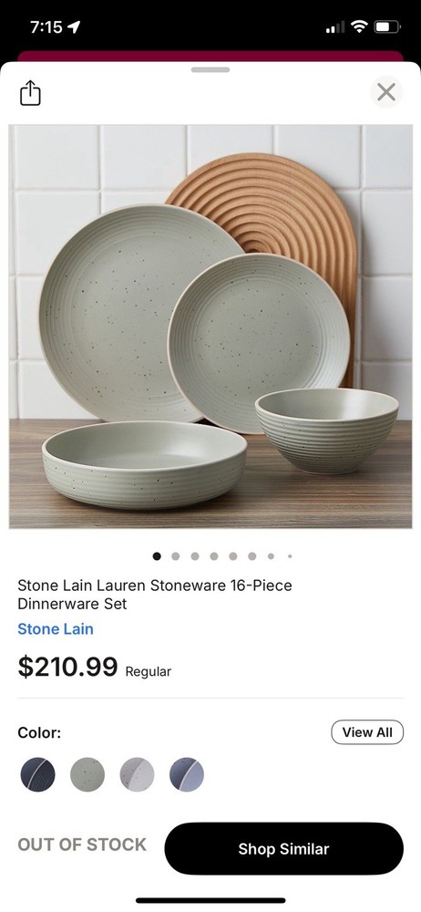 Stone Lain Lauren Stoneware 16-Piece Dinnerware Set Light Gray