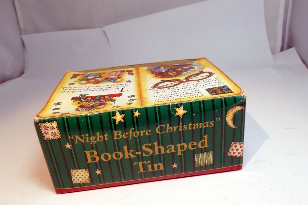 "Night before Christmas" Book Shaped Tin with box mouse sleep - boxed