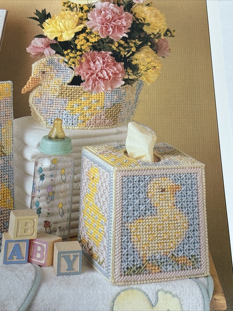 Patchwork Nursery Set Tissue Box Photo Frame Annies Attic Plastic Canvas Pattern