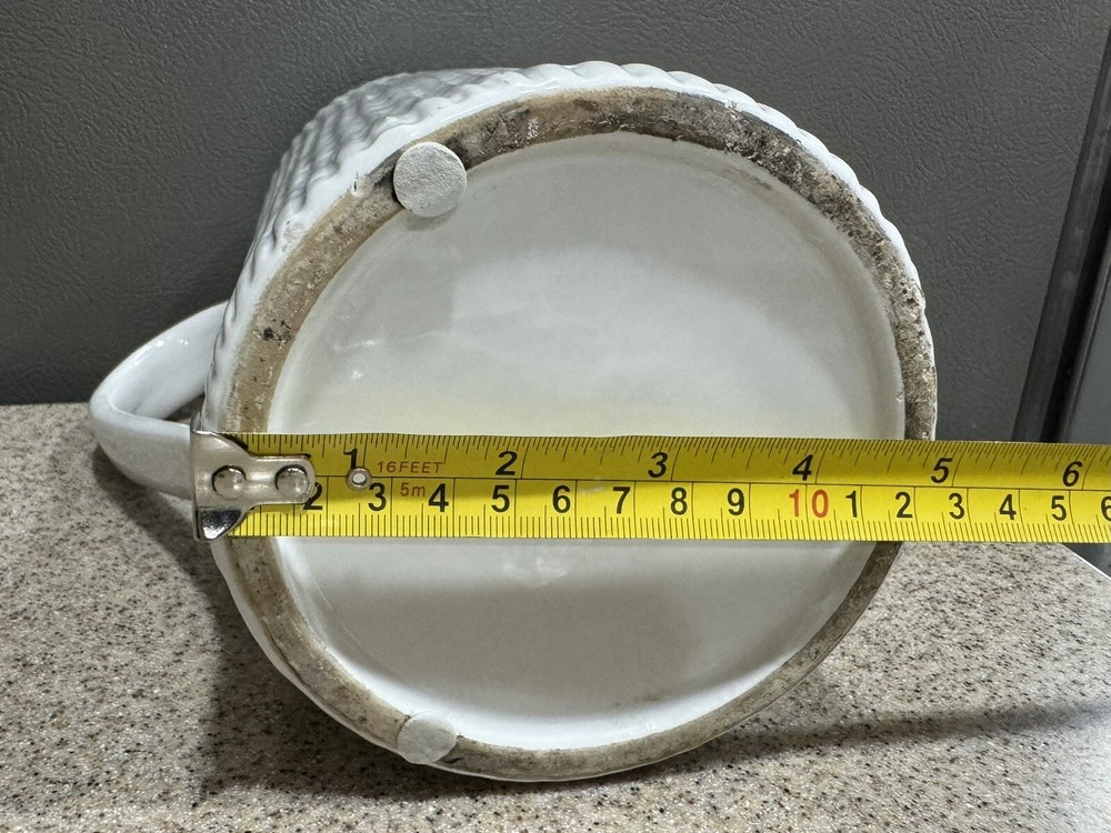 9”x5” White Ceramic Ribbed Pitcher or Vase Decor Unmarked in EUC