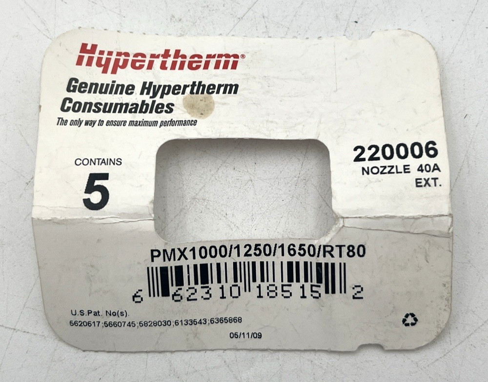 (9) HYPERTHERM GENUINE NOZZLE 220006, 40A EXT TIPS, NEW