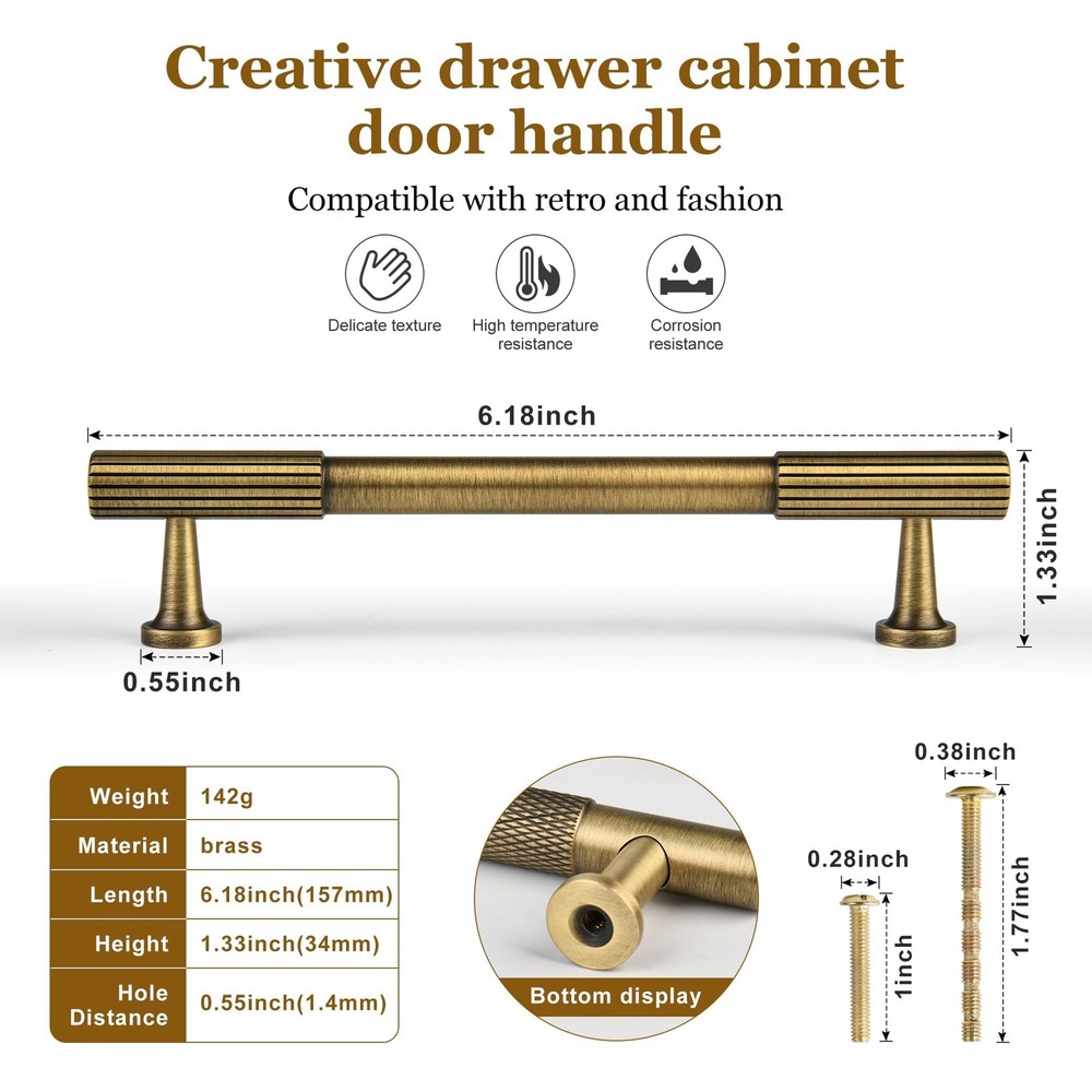 2 Pack Solid Brass Cabinet Pulls, 5-inch (128mm) Hole Center Vintage Bronze V...