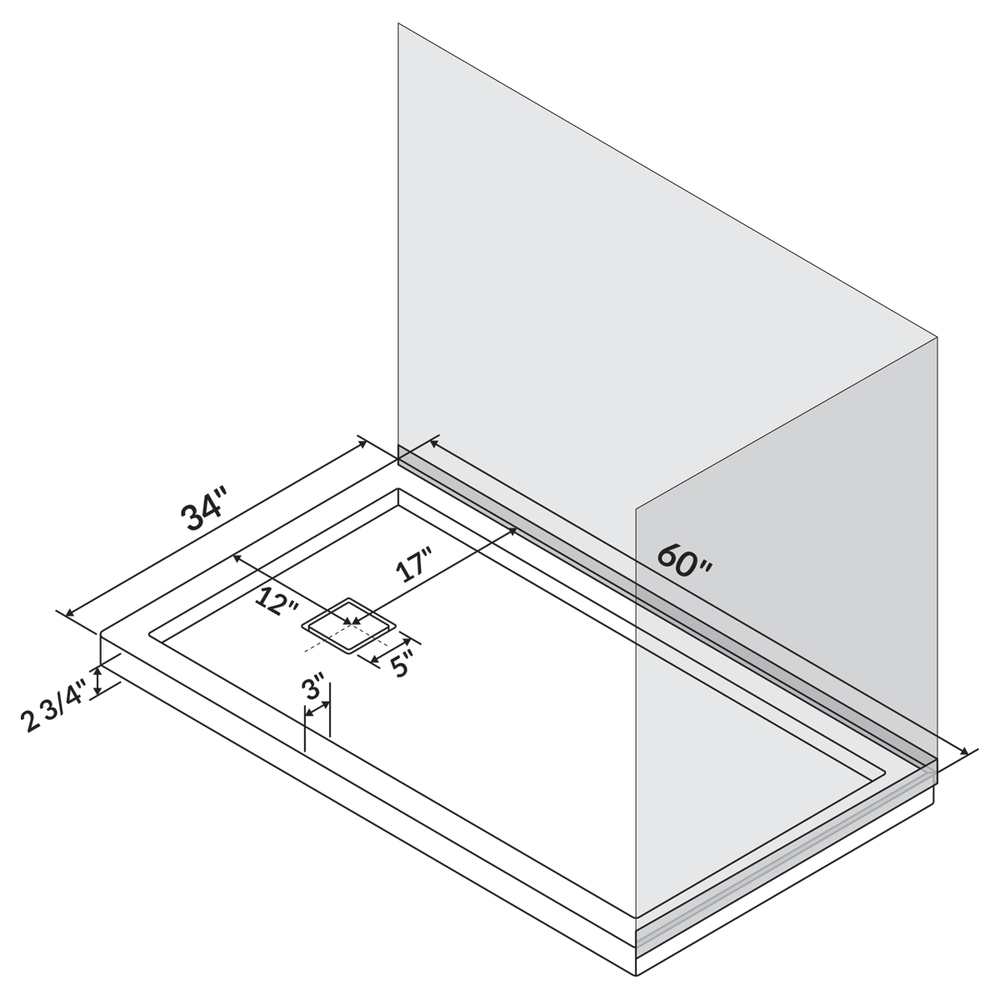 60"x34" Shower Base Pan Left Double Threshold Wall Corner Left Drain by LessCare