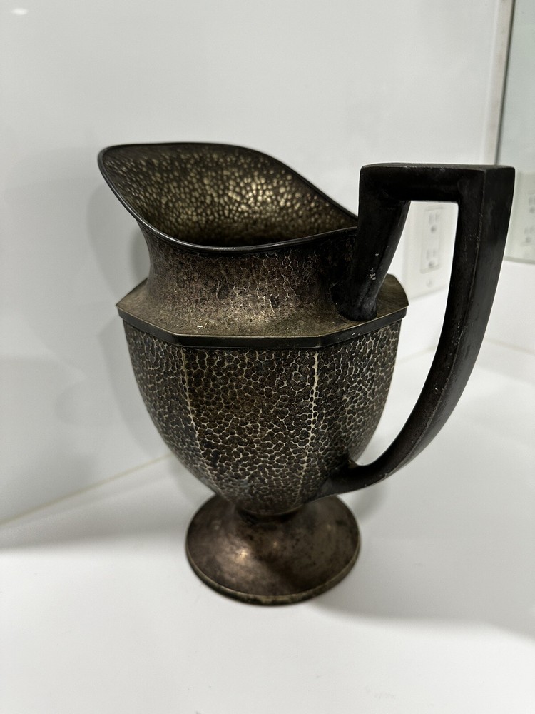 Antique Silverplated Water Hand Hammered Pitcher Jug