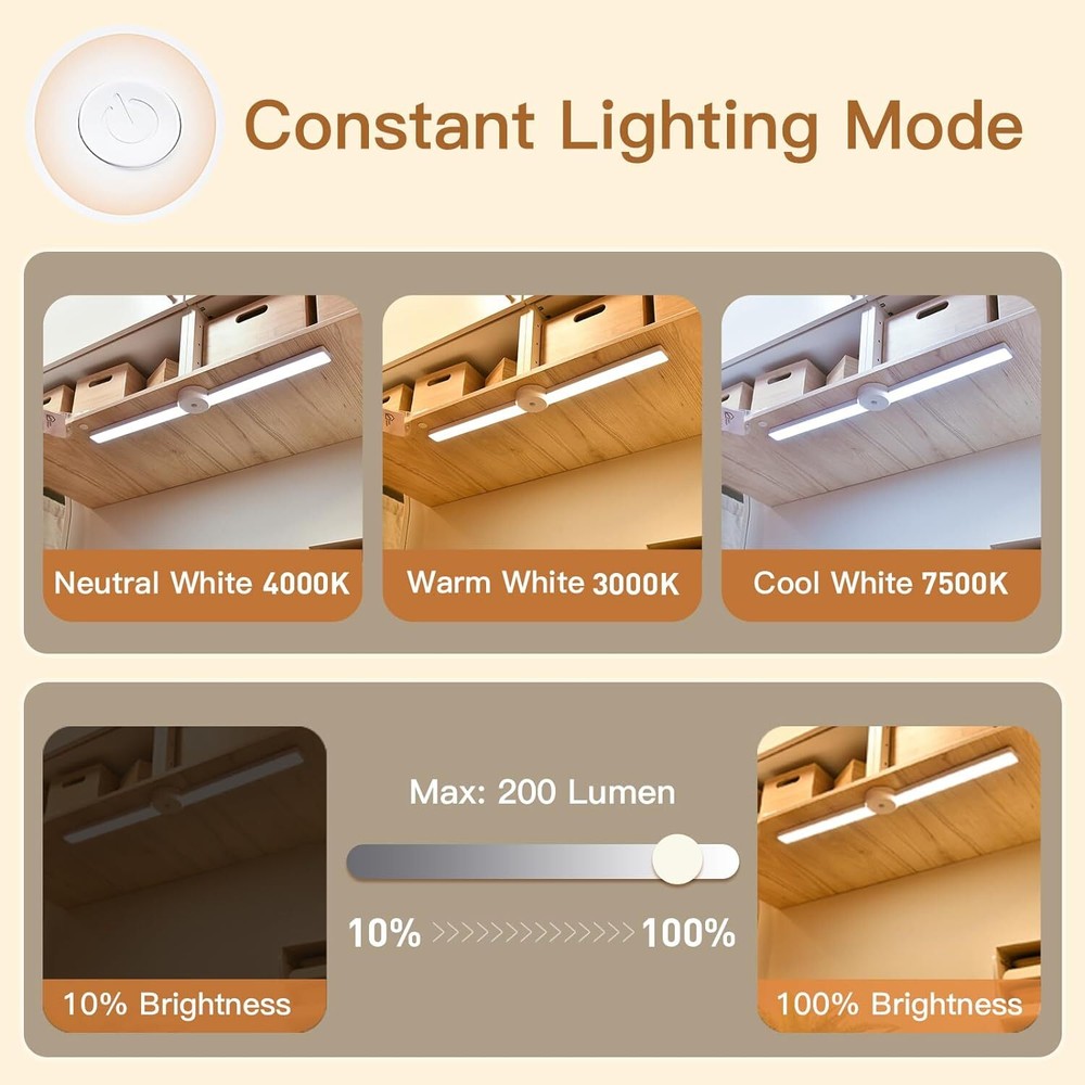 Under Cabinet Light Closet Light Wireless Foldable, 23.6" Motion Sensor Light