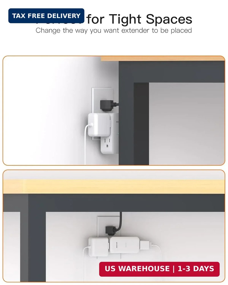 Surge Protector Outlet Extender- with Rotating Plug,6 AC Multi Plug White