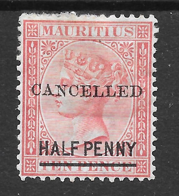 MAURITIUS 1877 SG79 OVERPRINTED "CANCELLED" MINT HINGED.