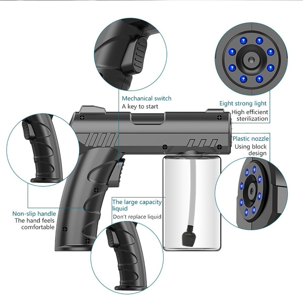 Nano-Spray Gun, Handheld Household Nano-Atomizer, blue light Atomizer, black