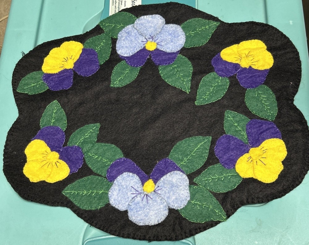 Wool felt Pansy Candle Mat Handmade