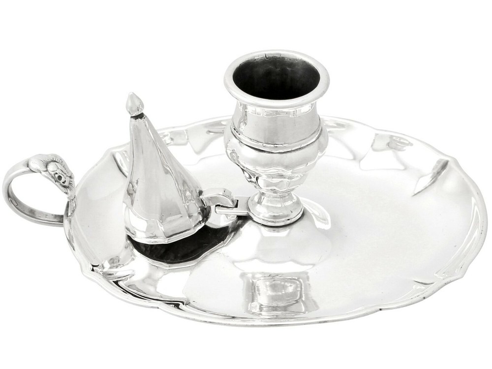 Danish Silver Chamber Candlestick Antique 1885