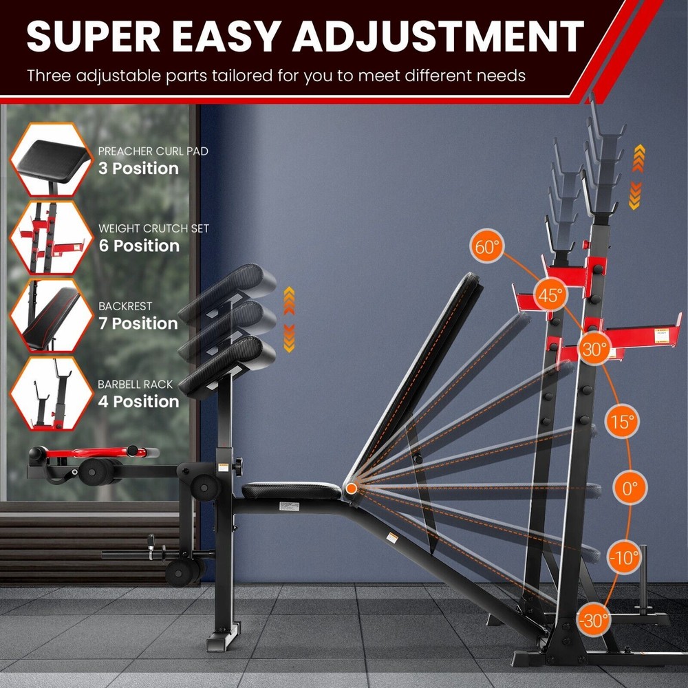 900LBS Multi-Purpose Adjustable Weight Bench Workout Bench Set with Barbel Rack