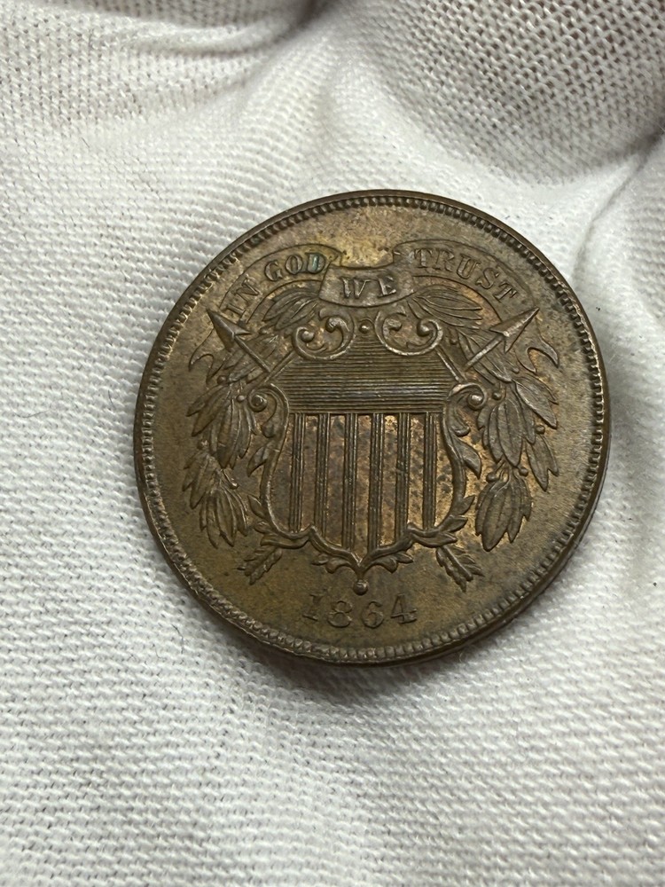 1864 Two Cent Piece 2C Large Motto US High Grade Q66