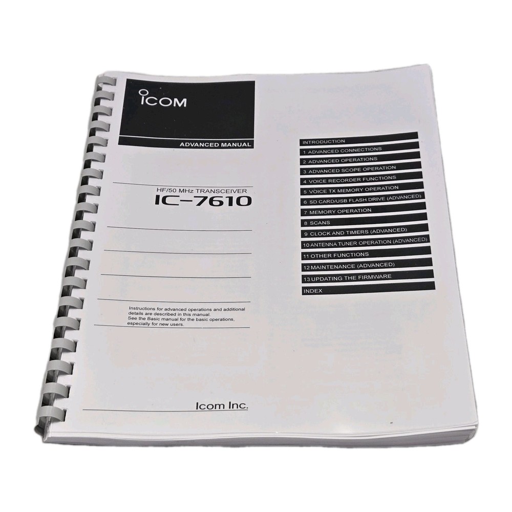 Icom IC-7610 Advanced Instruction Manual Full Color & Protective Plastic Covers