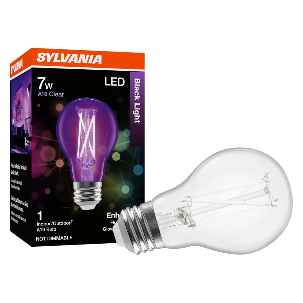 Sylvania Black Light LED Bulb, 7W, A19, Medium Base, Clear - 1