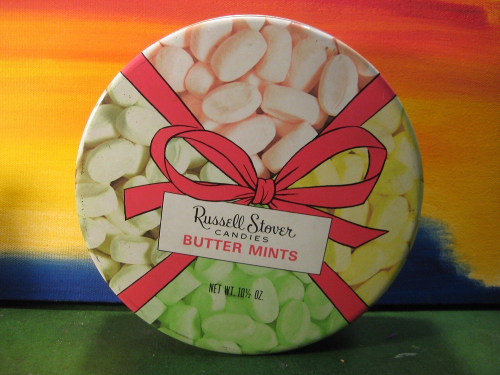 Russell Stover Candies Butter Mints Decorative Collectible Candy TIn Empty