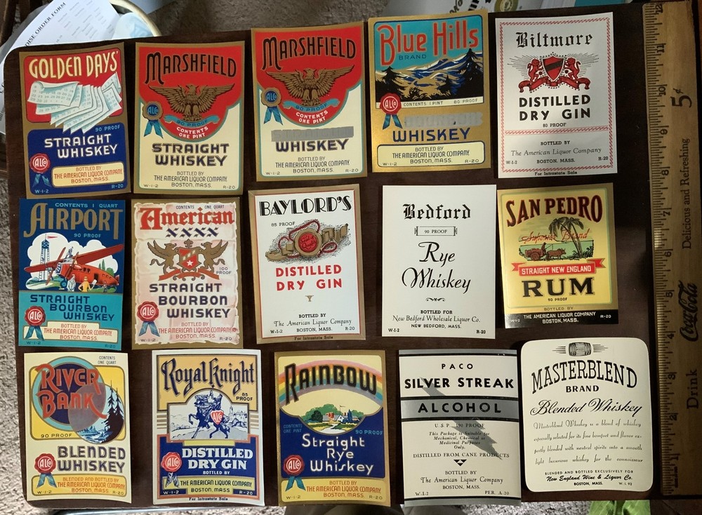 52 Whiskey and Gin Lables UnMounted Super Clean