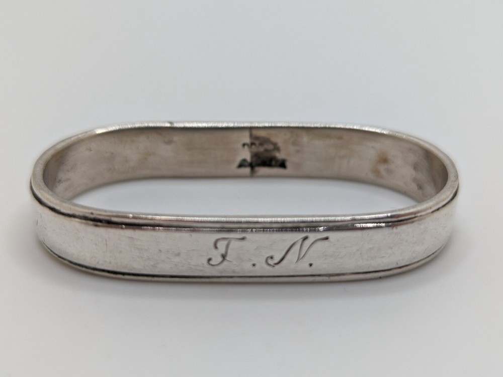 Antique Danish 800 Silver Napkin Ring "TN" initials engraving