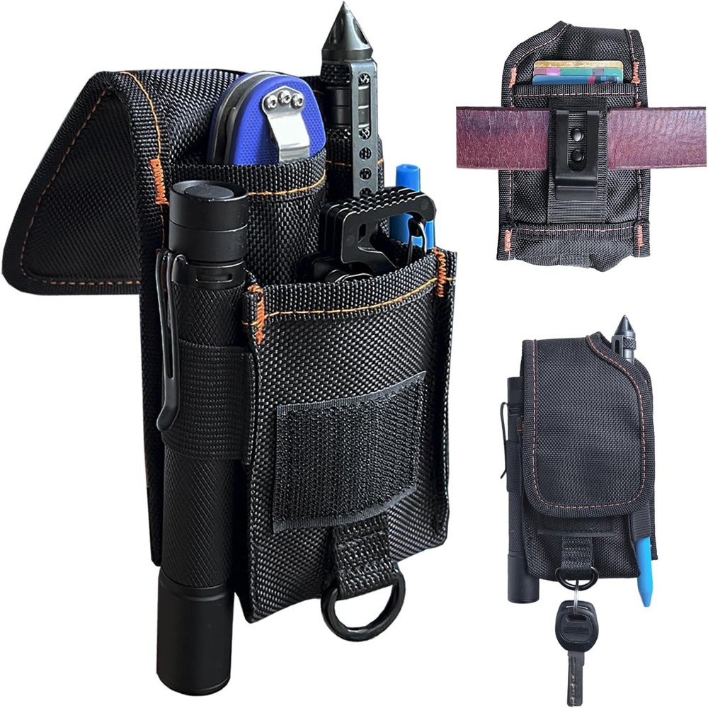 Multitool Holster Sheath with Clip, Small Multi-Pocket Belt Black