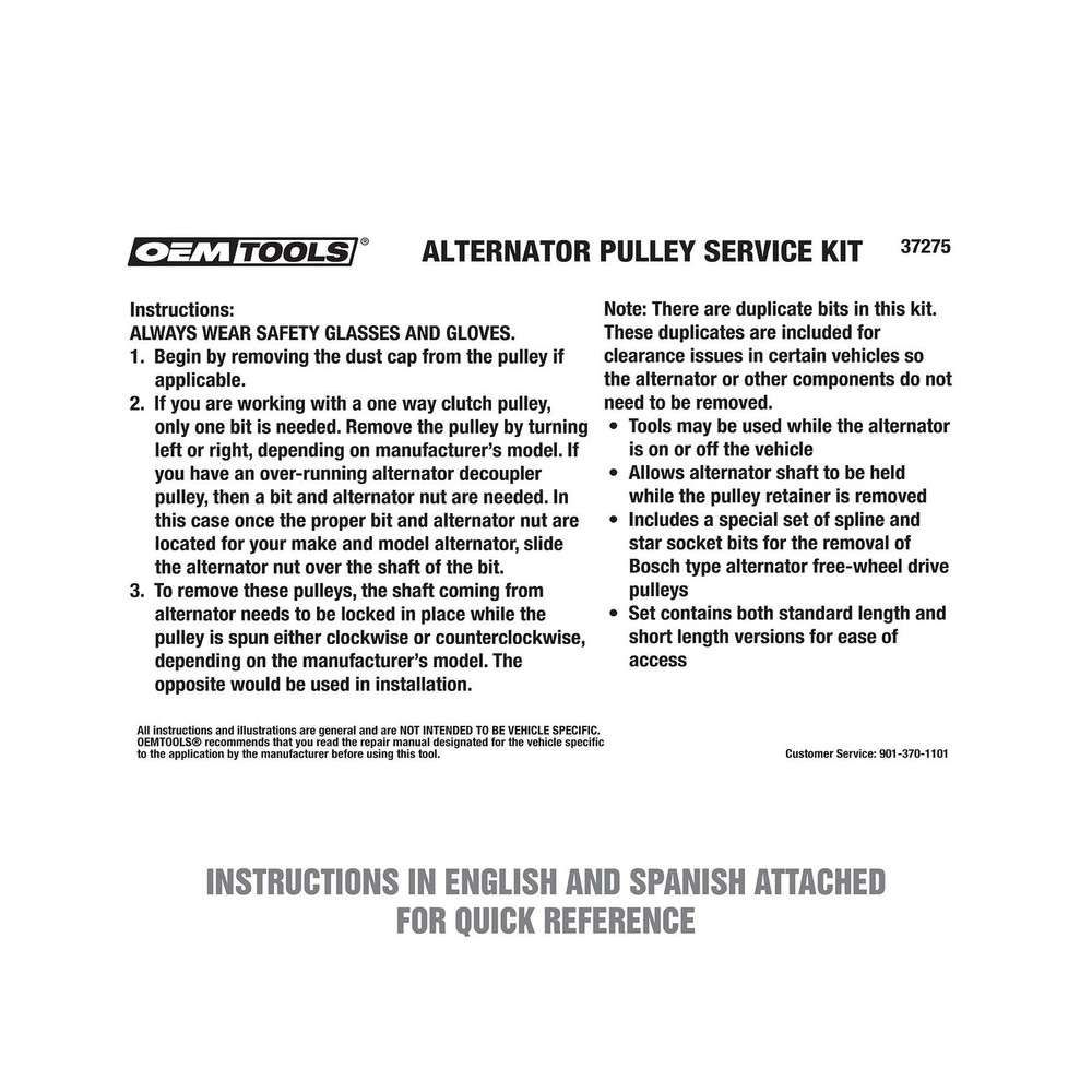OEMTOOLS 37275 Alternator Decoupler Pulley Service Kit, Alternator Pulley Rem...