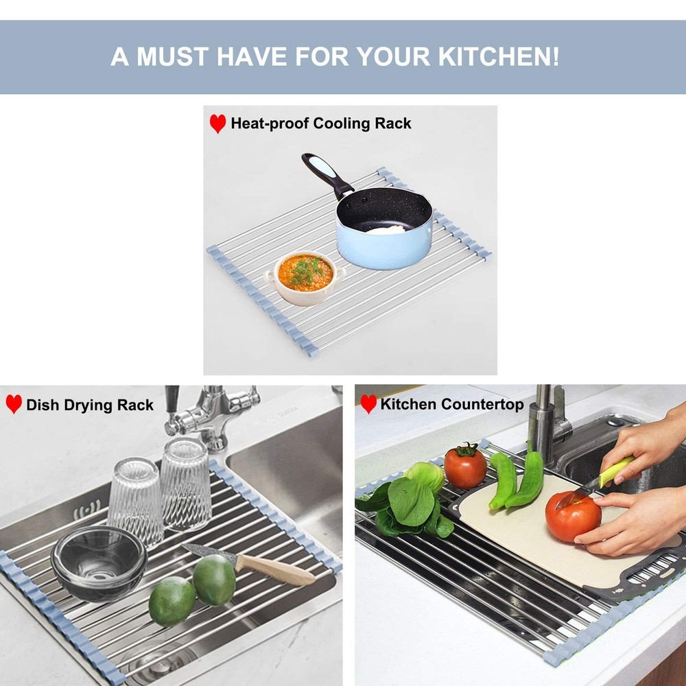 MECHEER Over The Sink Dish Drying Rack, Roll Up Dish Drying Rack Kitchen Dish...