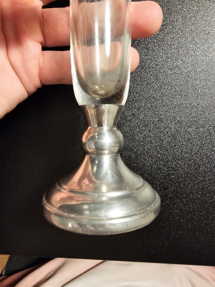 7.25” Etched Crystal Bud Vase with pewter Base by Web