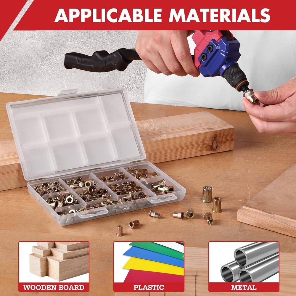 Arrow 200PC Rivet Nut Kit Rivnut Assortment Kit FlatHead Threaded Insert Nutsert