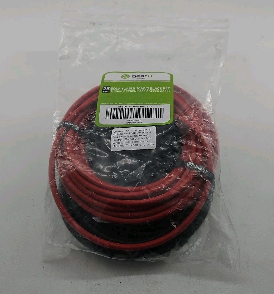 GEARit - GI-SOL-10AWG-BR-25FT - 10 AWG Solar Panel Extension Cable - Red/Black