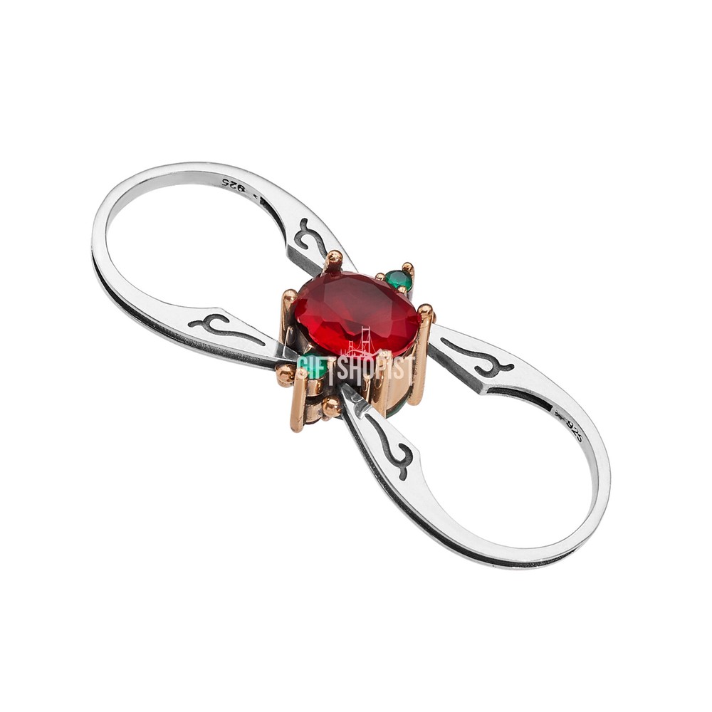 Turkish Jewelry Reversible Oval Emerald Ruby Jade 925 Sterling Silver Ring Size