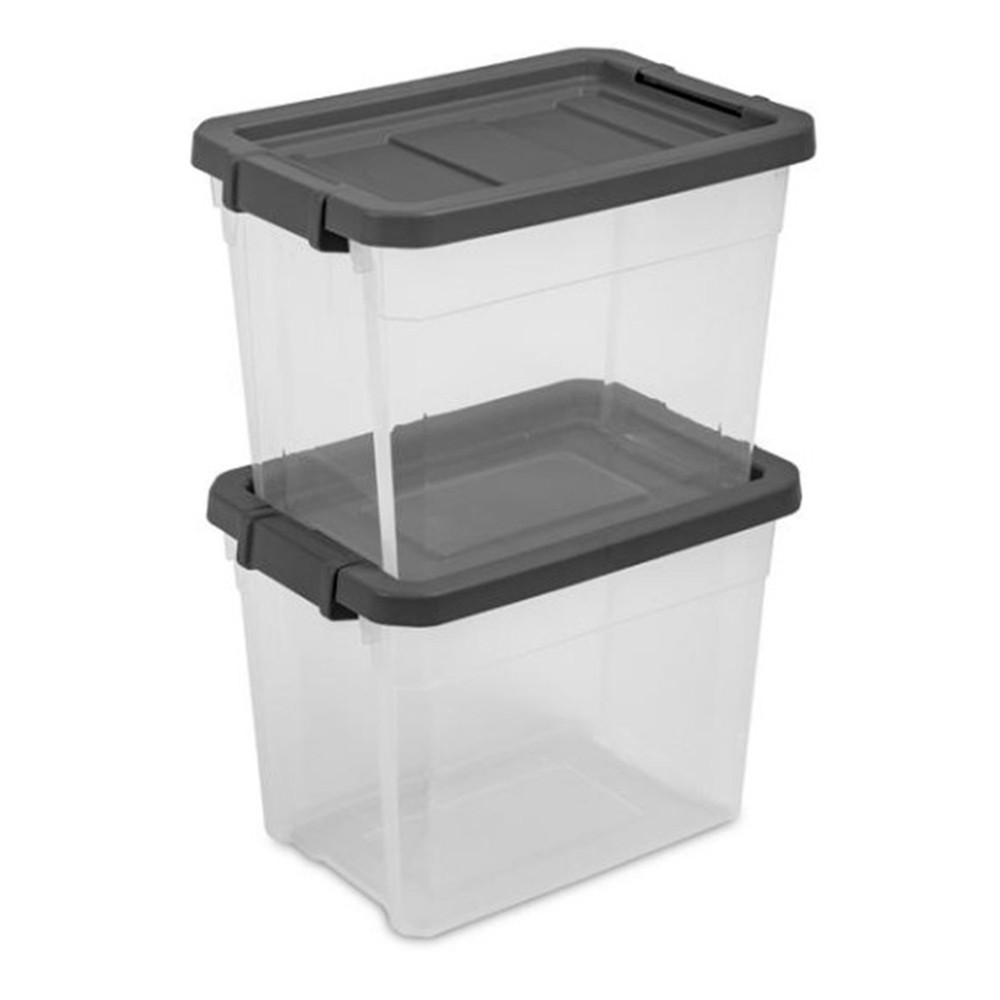 Sterilite 30 Qt Clear Plastic Stackable Storage Bin w/ Grey Latch Lid, 12 Pack